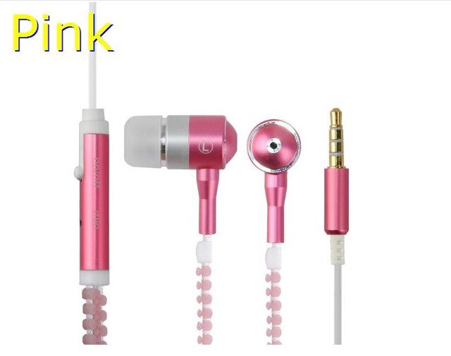 Glow-in-the-dark hoofdtelefoon met lichtgevende metalen rits, oordopjes met lichtgevende draad, hoofdtelefoon met glow-in-the-dark-functie voor iphone, xiaomi en samsung.: Roze