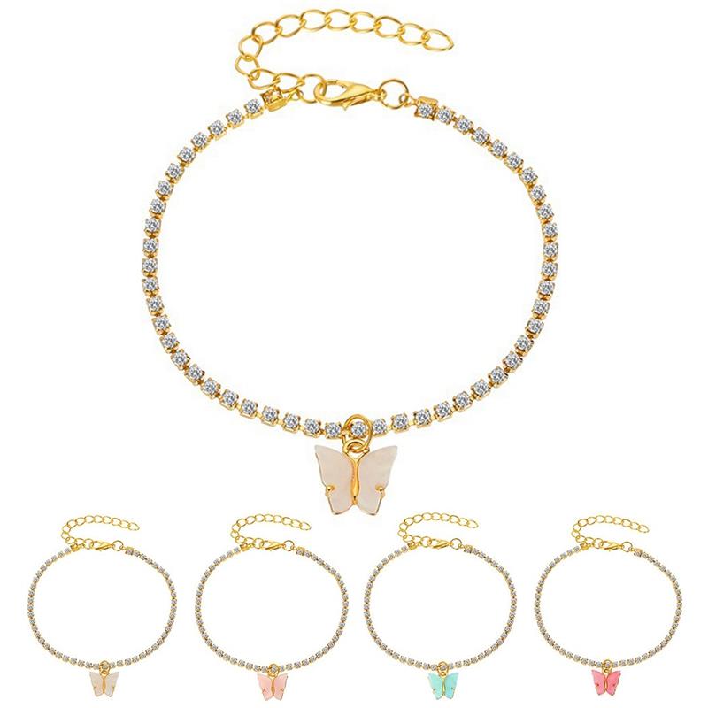 1pc Butterfly Pendant Anklet Rhinestone Decor Adjustable Ankle Bracelet Beach Foot Chain For Women Jewelry Accessories