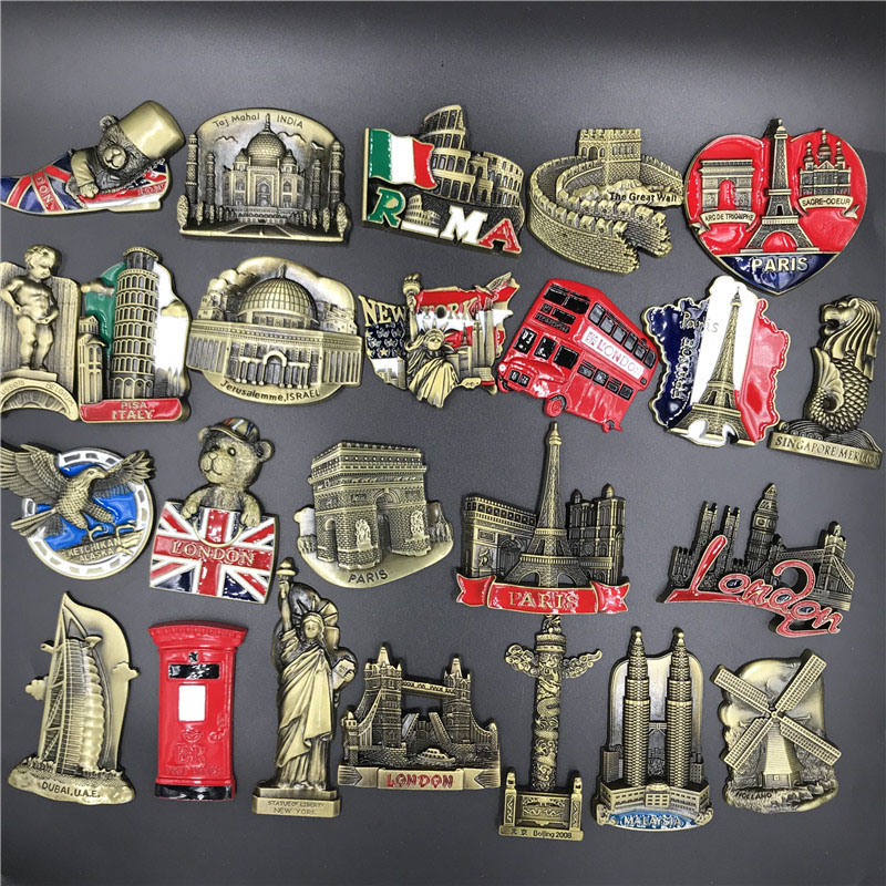 Imanes de nevera 3d de Metal, frigorífico pegado, águila americana, Jerusalén, Israel, Londres, autobús, nueva york, París, recuerdos, decoración del hogar