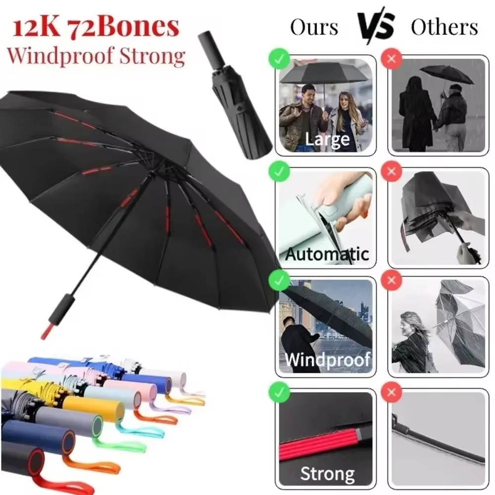 72 Bone Fully Automatic Umbrellas Reinforced UV Protection Umbrella Double Person Sunscreen Umbrellas Men'S Durable Rain Gear