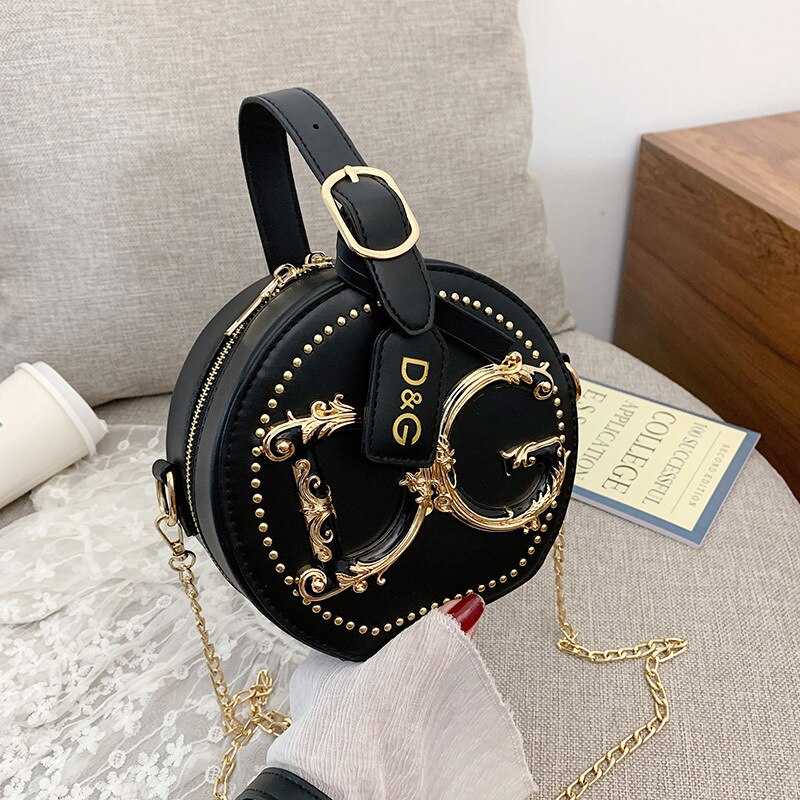 Sacos de beleza europeus 2019 nova moda corrente senhoras pequeno saco redondo portátil diagonal sacos para as mulheres: Black