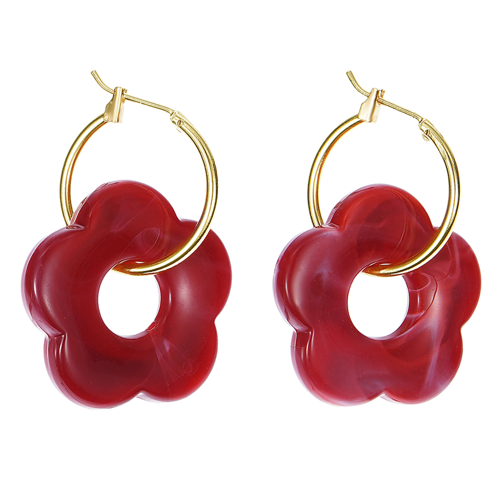 ES 2022 pendientes colgantes de resina de flores acrílicas coloridas círculo hueco para mujeres niñas joyería minimalistas pendientes colgantes: Oro oscuro