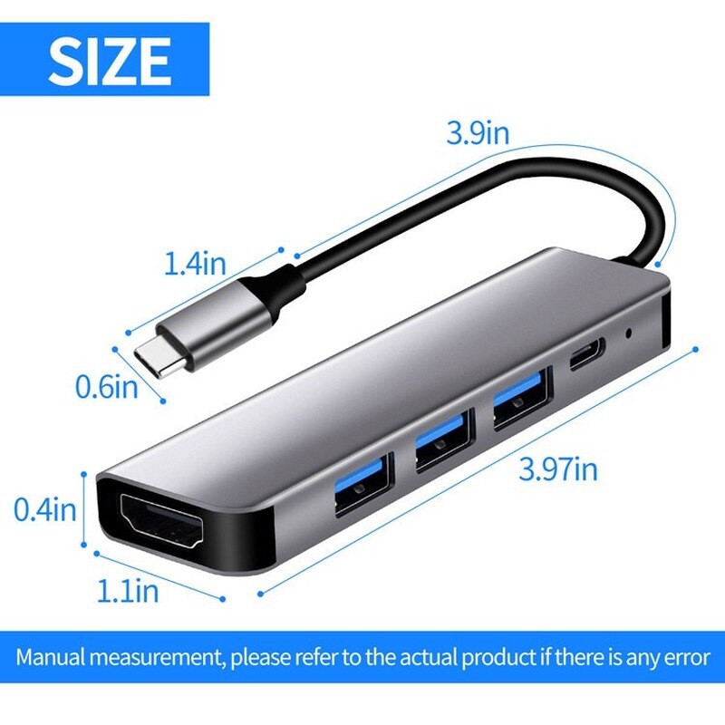 Type C Naar Hdmi Adapter 5 In 1 Laptop Docking Station 4K Hdmi Met 85W Pd Snel Opladen 3 Port Usb 3.0 Hub Voor Macbook Pro Ipad