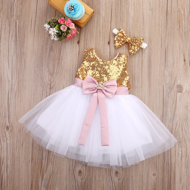 2017 del bambino Delle Ragazze Della Principessa Senza Maniche Fiocco Pizzo paillettes Abito di Sfera del Vestito Vestito Estivo Della Fascia 2PCS Vestito di Estate Vestiti Del Partito 0-10Y