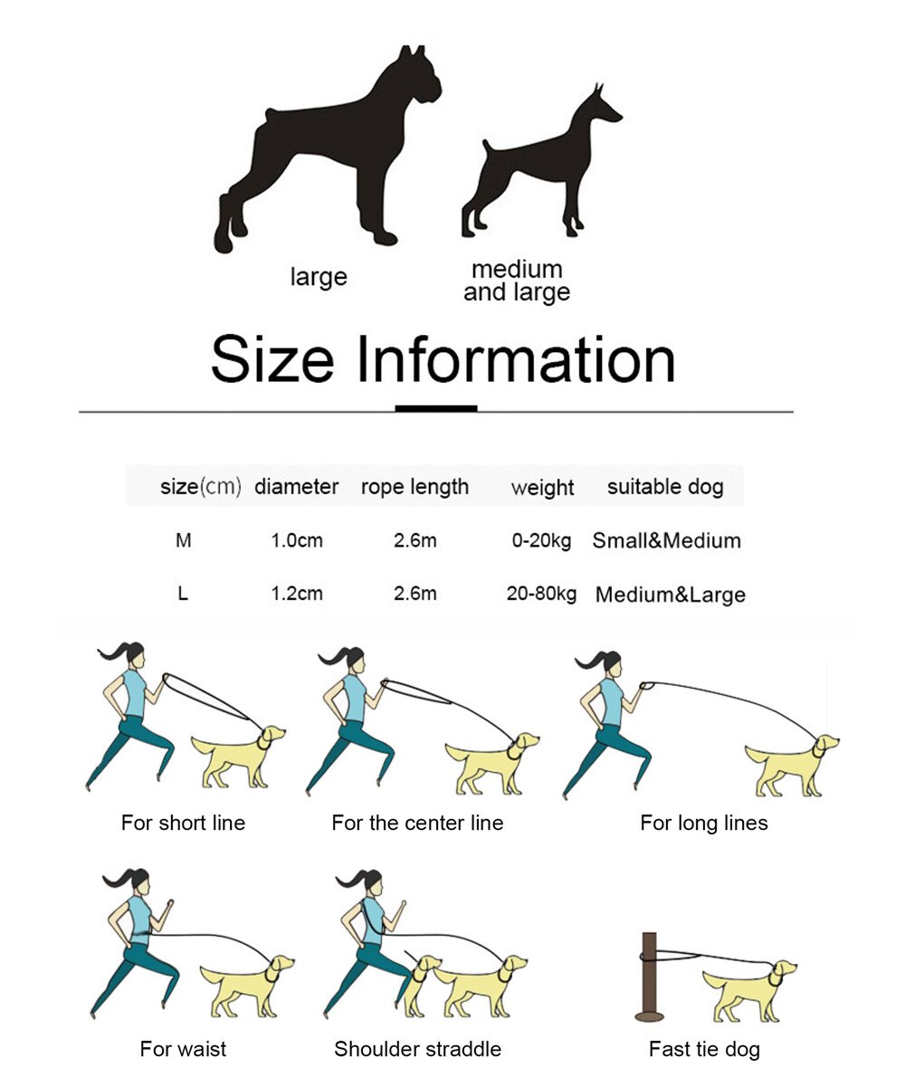 2.6m handsfree hundebånd til løping multifunksjonell hundetrening bånd nylon dobbel bånd til små valp &amp; butikk hunder