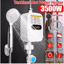 RX-21,3500W 220V Mini Water Heater Electric Tankless Household Bathroom Faucet with Shower Head LCD Temperature Display