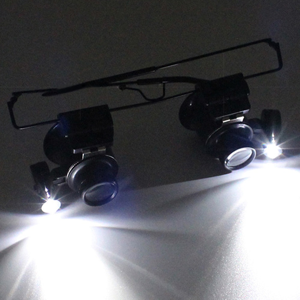 Dubbele Lens Vergrootglas Vergrootglas 20X Eye Glass Loep Juwelier Horloge Repair Met Led Licht Horloge Reparatie Tools