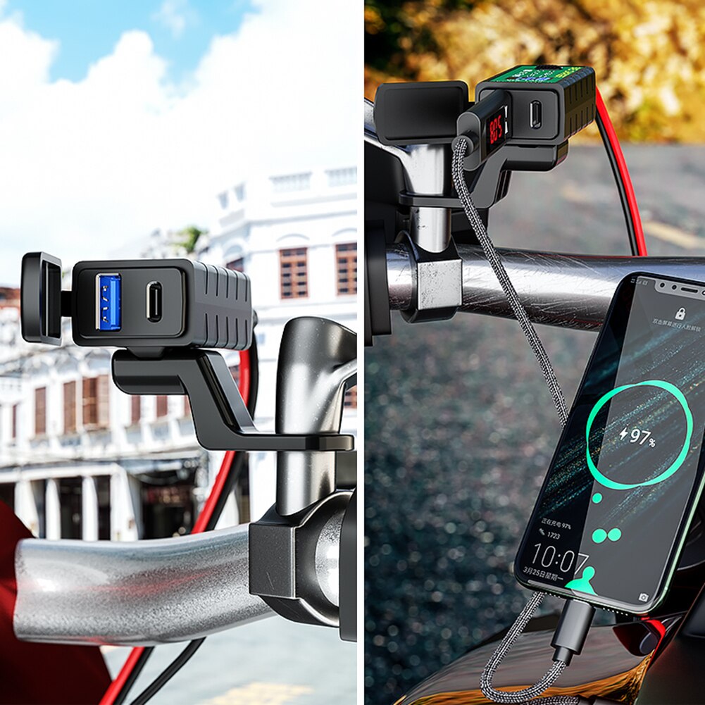 Dual Usb Motorfiets Lader 12V Sae Naar Usb Waterdichte Snel Opladen Adapter Met Aan/Uit Schakelaar Voor Mobiele telefoon Mobiele Telefoon Gps