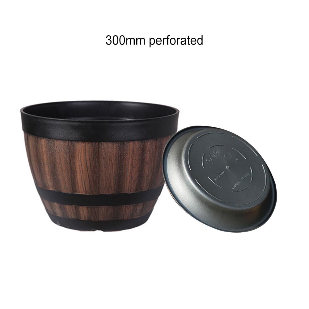 Pot de fleurs en résine Imitation baril, Pot de fleurs en plastique, grand Pot de plantation vert: With tray 8