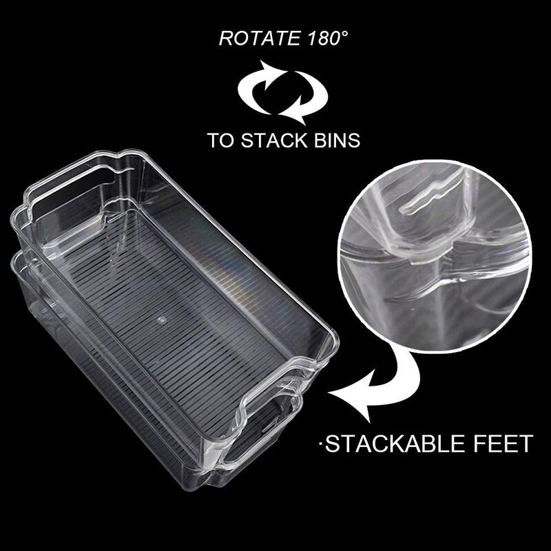 Stackable Plastic Storage Bins Organizer - 2 Pack, Clear Pantry Organization with Handles For Kitchen, Freezer