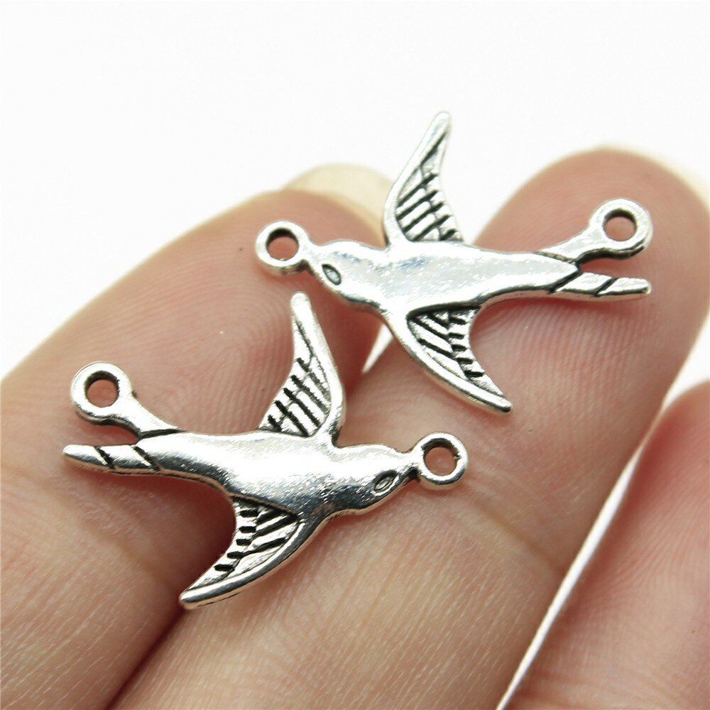 20 stücke Reize Vogel Antike Silber Farbe Nette Vogel Reize Schmuck Erkenntnisse DIY Kleine Vogel Reize: B12491-20x17mm