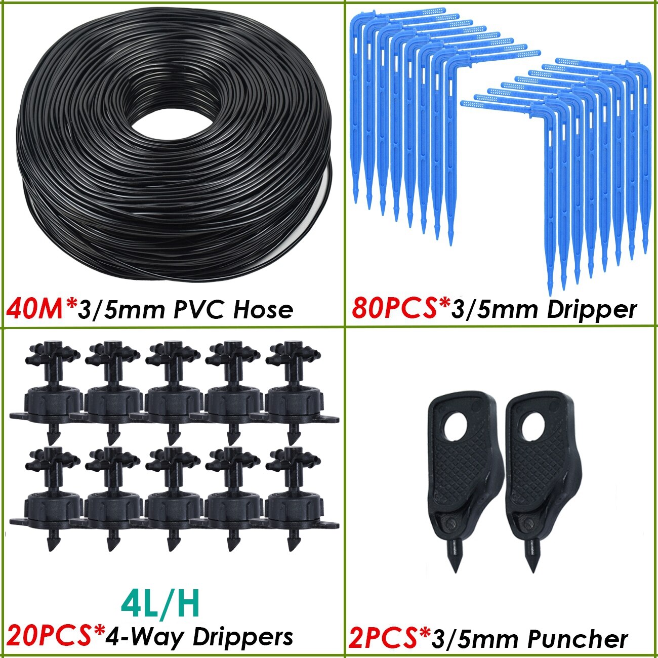Kesla dryppvanning 4- -veis 3/5mm drypppil 2-- veis sender vanningssystem blomsterhage plen drivhus 10/20 sett: Burgunder