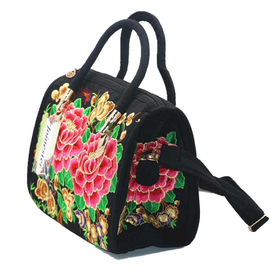 Women's Canvas Handbags Casual Shoulder Bag Floral Embroidered Ethnic Bag Vintage Messenger Bag Ladies Crossbody Bag