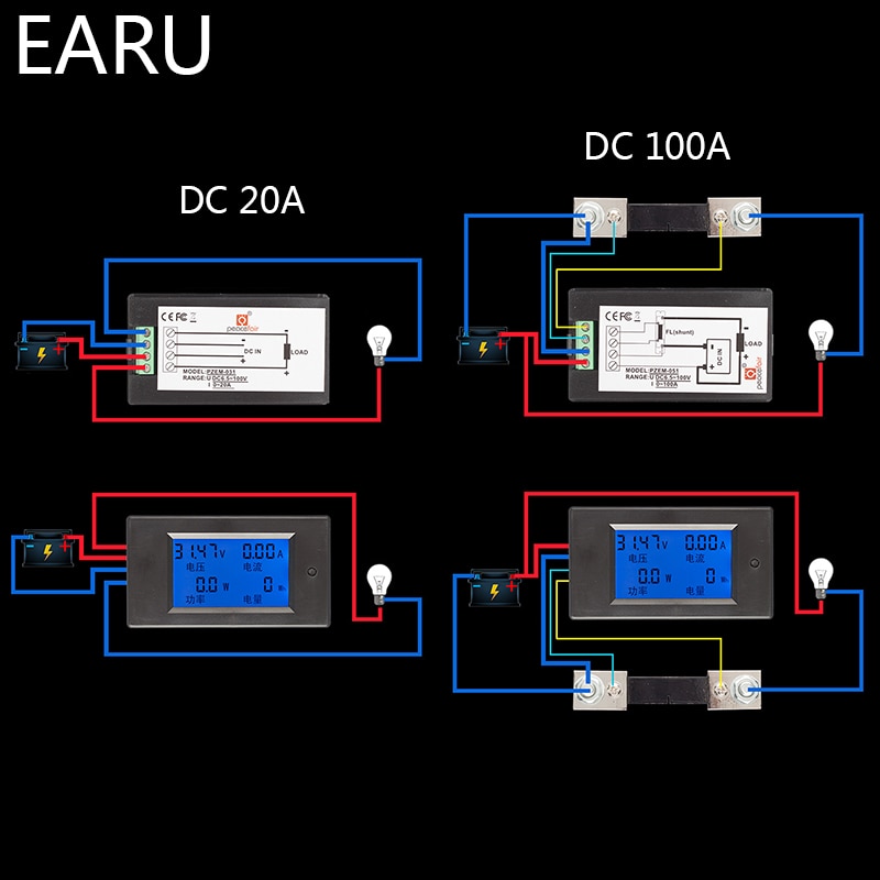 20A 100 EINE AC 80-260V DC 6,5-100 V Digitale LED-anzeige Voltmeter Amperemeter Wattmeter Energie energie Meter 12V 24V 110V 220V Volt Tester