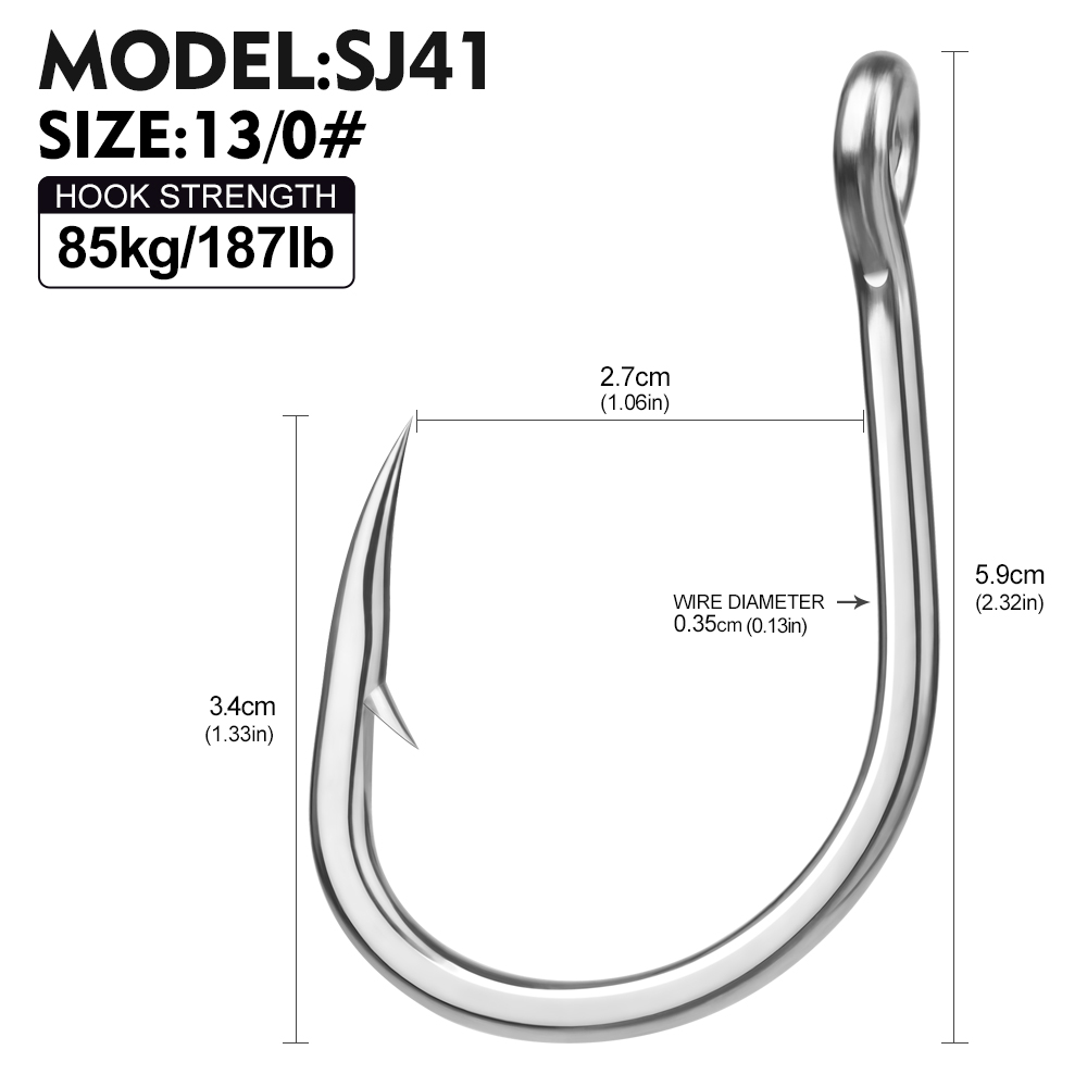 PROBEROS 10pcs/lot Fishing Hooks Saltwater High Carbon Steel Fishing Hook Set 1/0#-13/0# Large Eye Jig Hook Carp Bass Fishhook