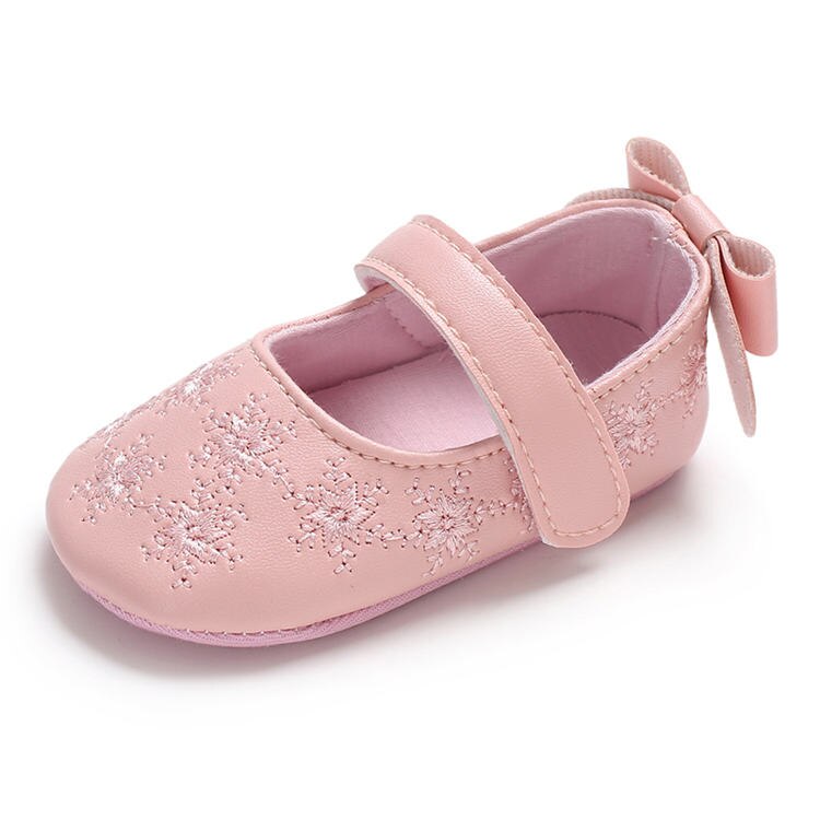 Babyschoenen jongen meisje wieg schoenen peuter baby pu leer strik prinses meisje babyschoenen eerste loopschoenen baby: Roze / 7-12 maanden