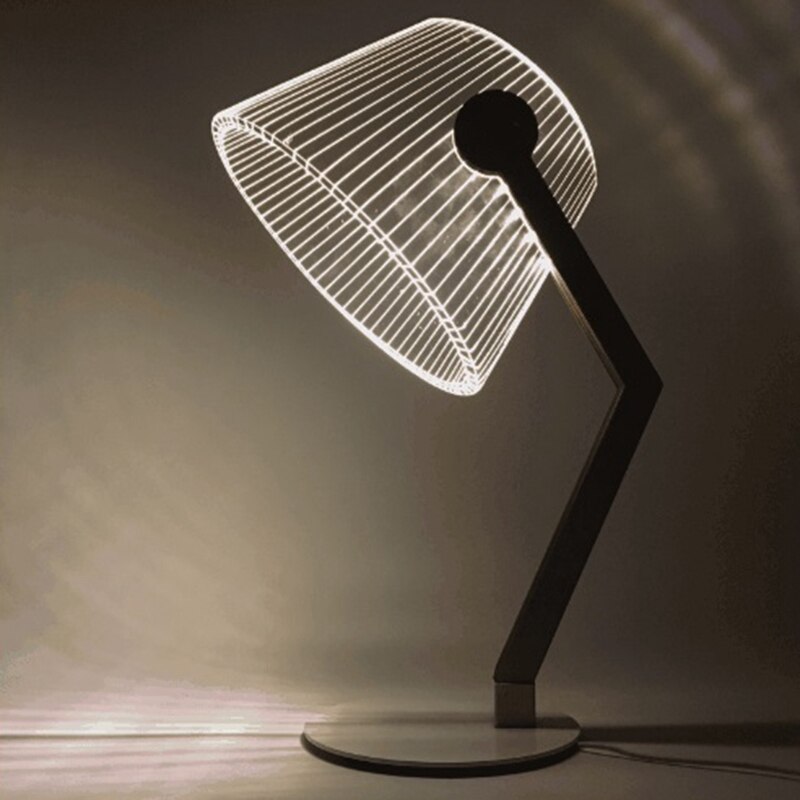 3D Effect Stereo Vision Led Bureaulamp Hout Beugel Acryl Lampenkap Led Lamp Woonkamer Slaapkamer Leeslamp Met Usb plug