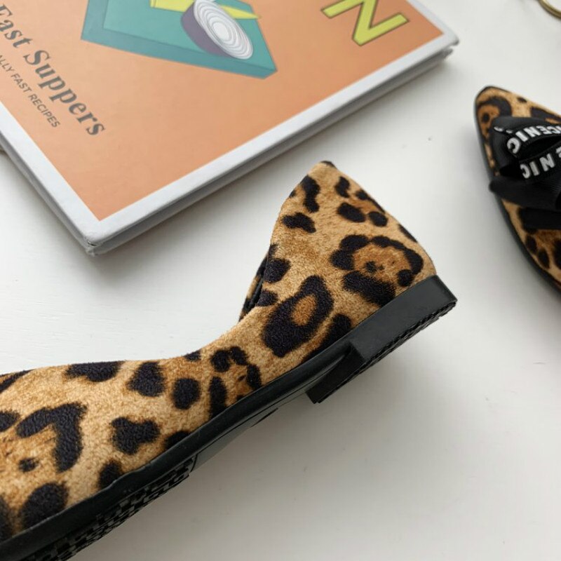Zapatos planos con lazo grande para mujer, mocasines de punta con estampado de leopardo, informales, para y oficina, Primavera,