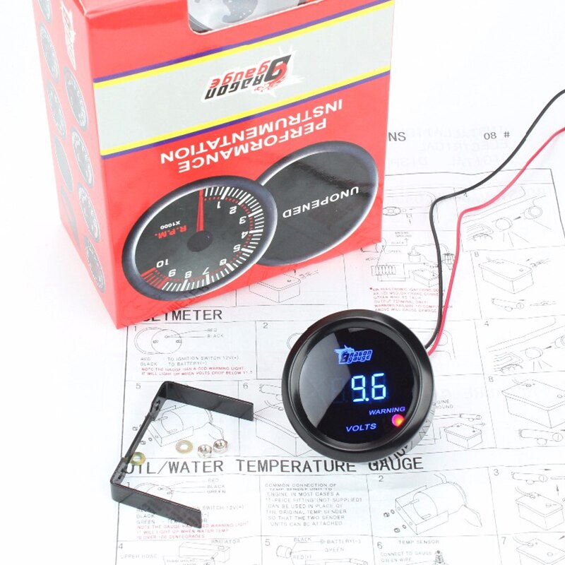 Voltage Gauge Auto Gauge 2 "52mm VOLT Gauge Auto Voltage Meter Blauwe LED Zwarte Shell Automotive Meters Digitale display 12V Voertuig