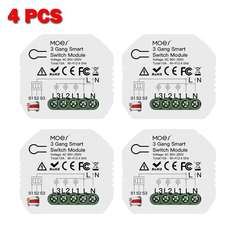 Smart Home 3 Gang DIY WiFi 2 Way Light LED Dimmer Module Switch Smart Life/Tuya APP Remote Control Work with Alexa Google Home