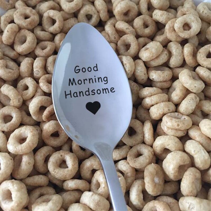Valentine Dessert Spoon Household Use Teaspoon Year Coffee Spoon Lettering Long Handle Coffee Tea Ice Cream Tableware