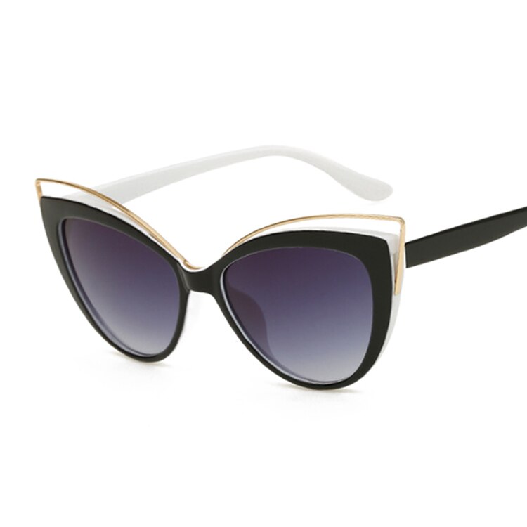 Cat eye solbriller kvinder vintage sommerfugl spejl solbriller kvinde retro sommer stil metal briller luksus: Sorte hvide ben