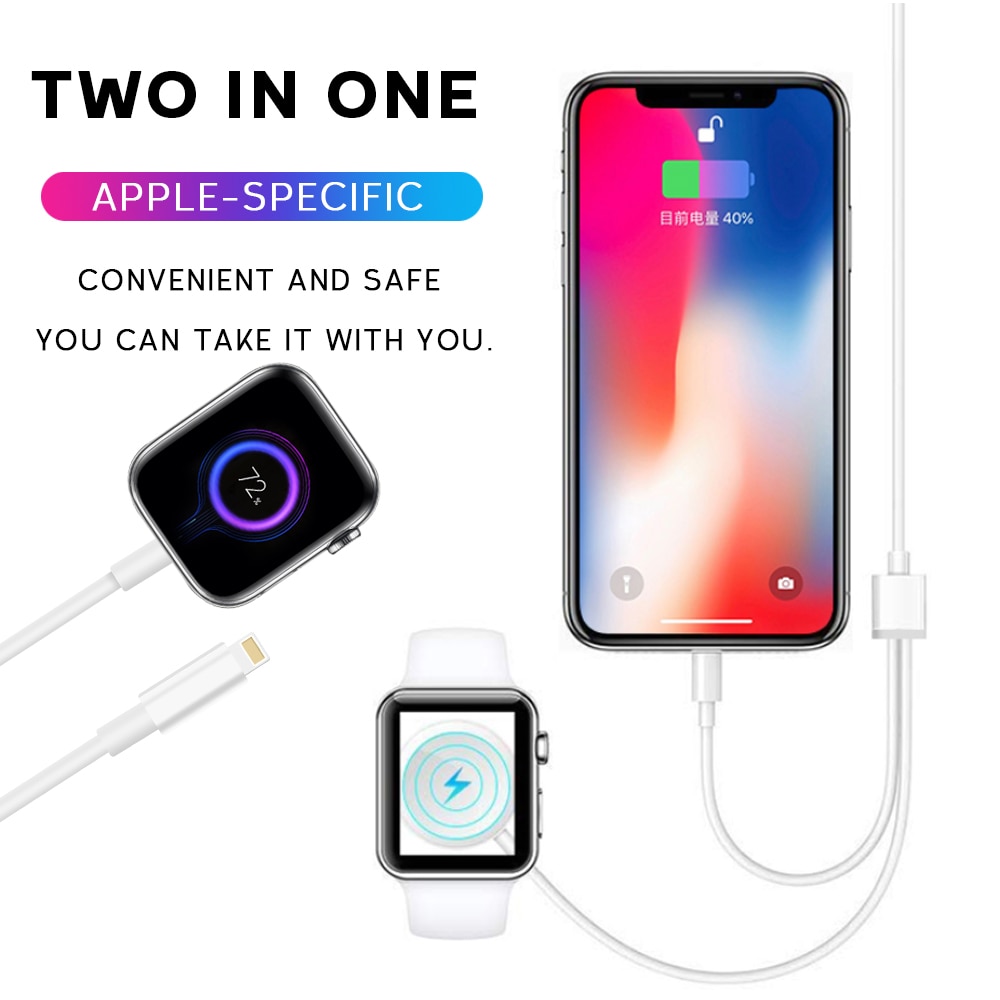 2 In 1 Snelle Oplader Kabel Voor Apple Horloge Se 6 5 Usb Qi Draadloze Opladen Station Voor Iphone 11 X Xs Xr 8 7 6 Iwatch 4 3 2 1