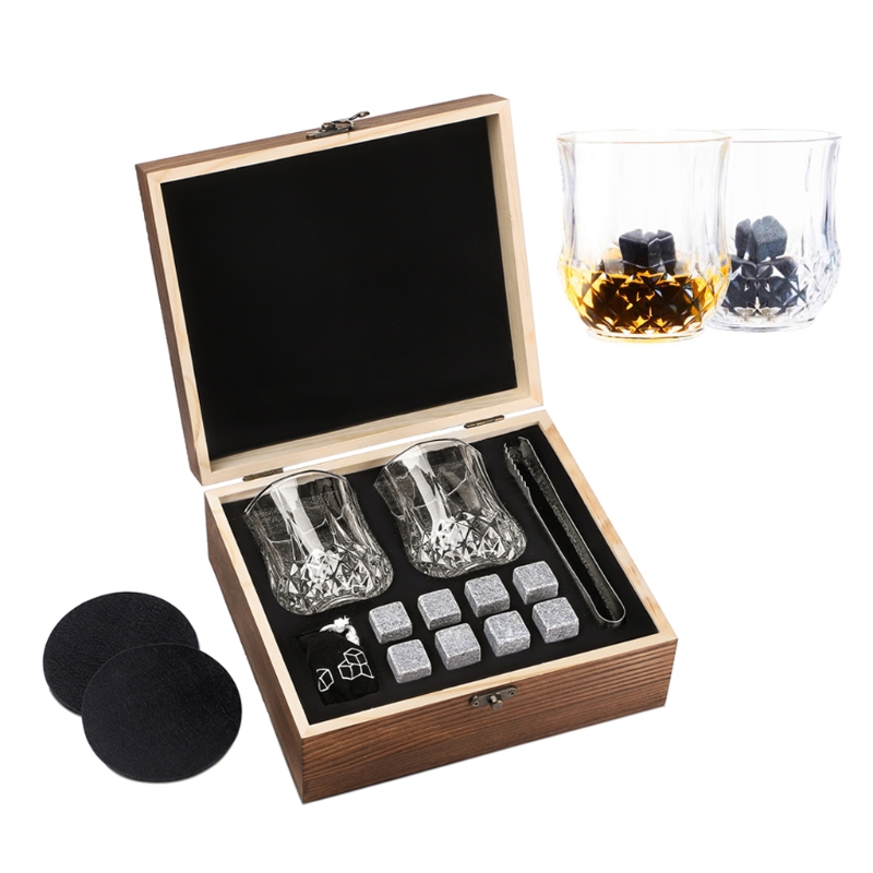 Whisky Stenen En Glazen Set Whisky Marmeren Stenen Whisky Stenen Glazen Onderzetters Luxe Houten Box Voor Vader: Black