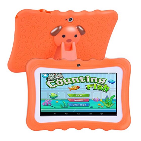 Upgrade Best Tablet for Kids, 7inch HD Display with Kid-proof Silicone Case (Quad Core, 8GB, Wifi & bluetooth, Front & Rear Came: orange