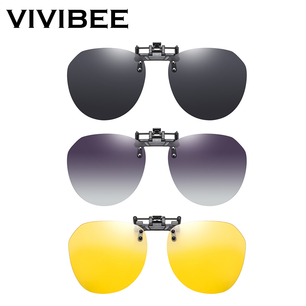 VIVIBEE grande taille rabattable pince sur lunettes de soleil polarisées dégradé gris lentille surdimensionné conduite UV400 Protection accessoire de pêche