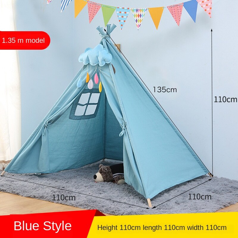 Tipi tent for kids Play-Tent Teepee House Wigwam Room Children's Tent Game-House Triangle Teepee Canvas Sleeping Dome 135cm: Blue Tent