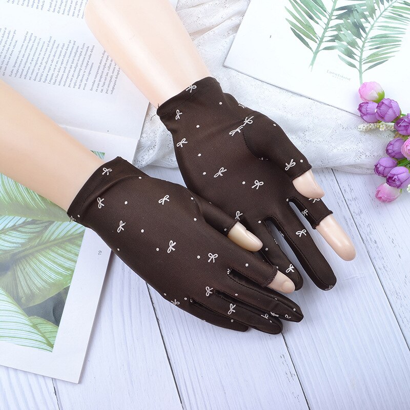 1 par de guantes de muñeca de protección solar a la , guantes elásticos de punto con dos dedos para mujer, mitones Vintage de tela para conducir
