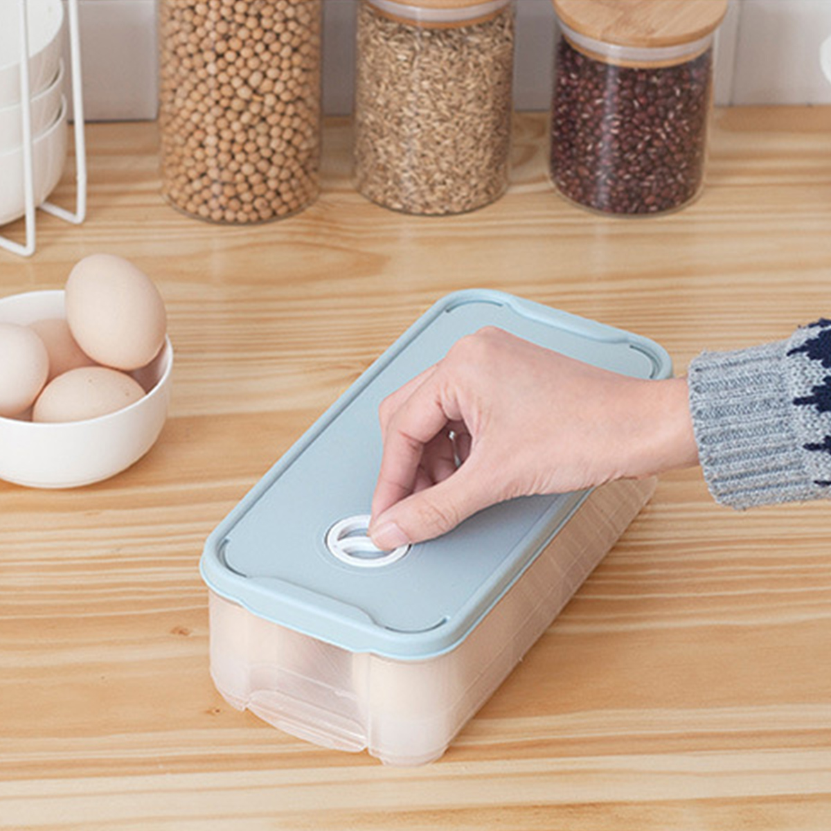 Plastic eierdoos Koelkastopslag Eierdoos Koelkast Eierdoos met stapelbaar deksel Keuken Eieropslag Koelkast Eierrek