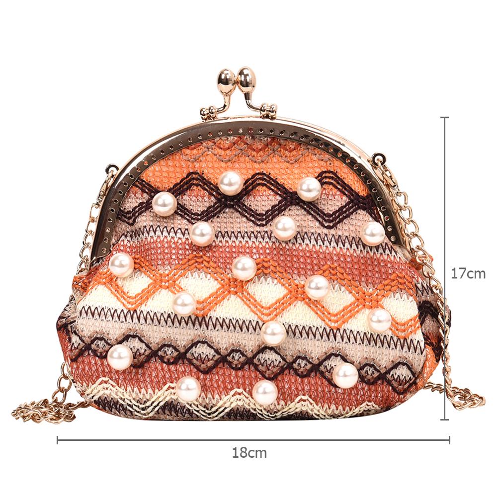 Etniske vævede perler dekor skulder håndtasker kvinder lille kæde crossbody taske udendørs crossbody messenger taske totes