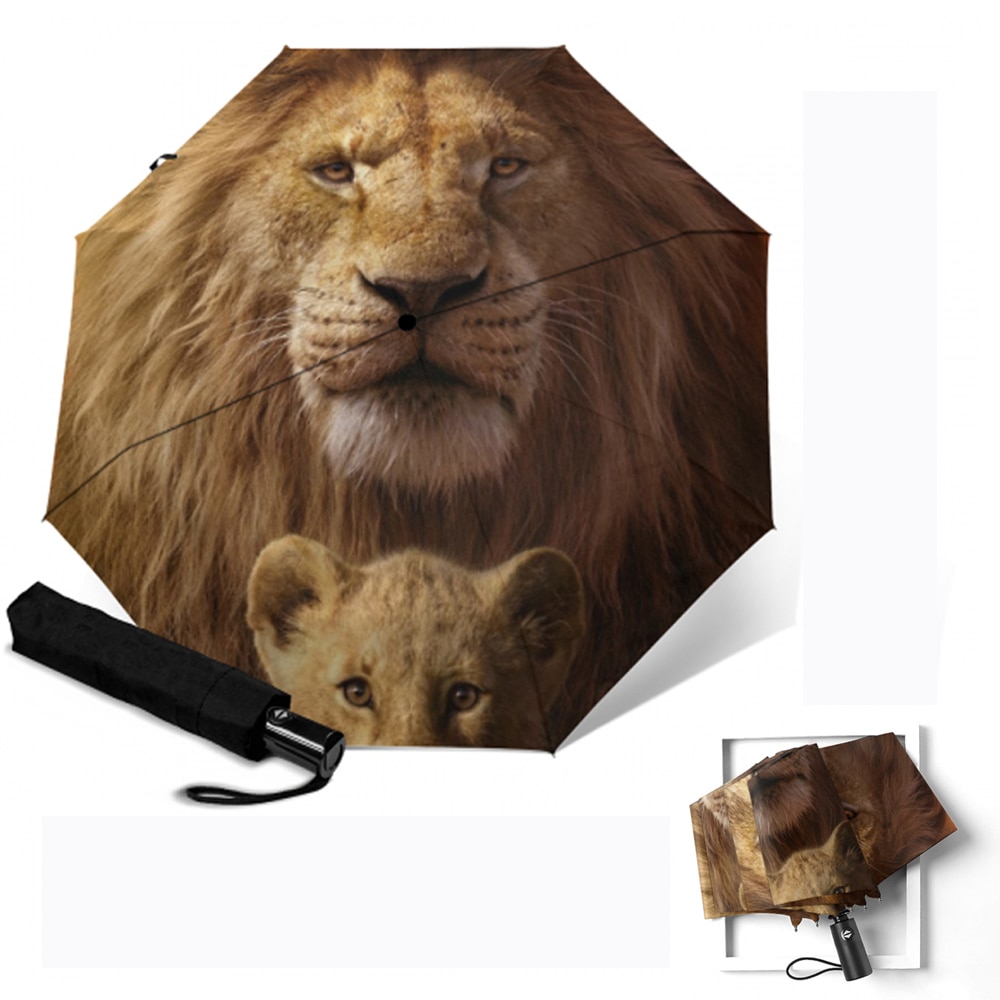 Ombrelle de pluie pour femmes | Entièrement automatique, ombrelle de soleil et de pluie pour l'extérieur, ombrelle de pluie, pour femmes, imprimé de Lion, à la