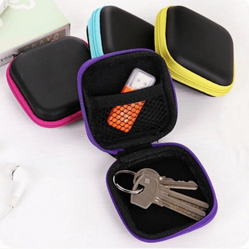 Draagbare Oortelefoon Case Mini Rits Vierkante Opbergdoos Voor Oortelefoon Oordopjes Geheugenkaart Usb Kabel Hoofdtelefoon Accessoires