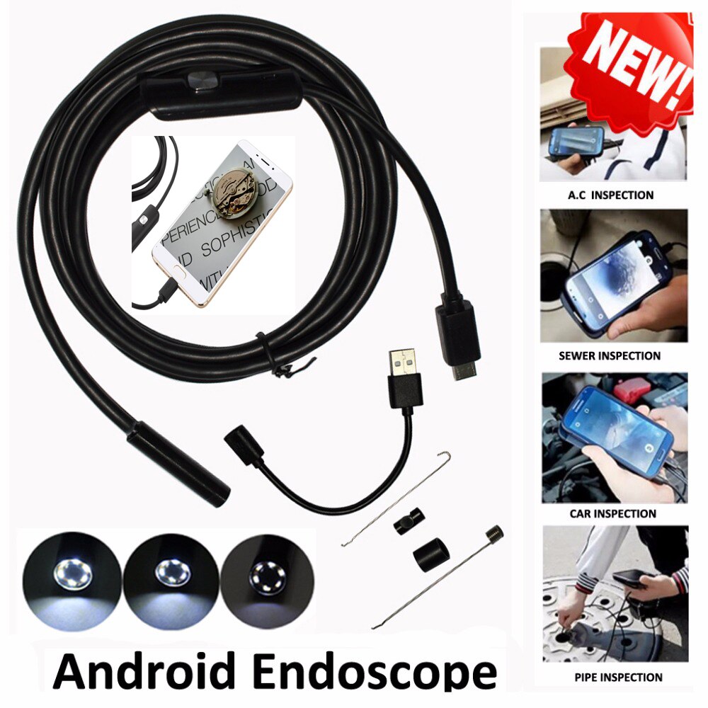 USB Endoscoop Android Camera 5.5mm Lens 2/5/10 m Kabel HD Industriële Endoscoop Mini Camera Waterdicht 6 Led Licht