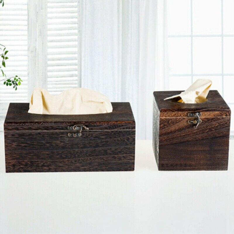 Retro Solid Wooden Tissue Box Toilet Paper Cover Case Napkin Holder Home Car Hotel Home Decor Holder Storage Organizer