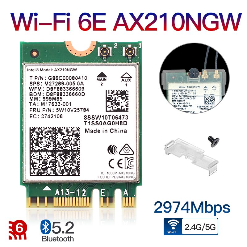 WiFi 6E Intel AX210 M.2 Karte Desktop Kit 3000Mbps 2,4G/5G/6Ghz Bluetooth 5,2 802,11 AX Drahtlose Netzwerk Adapter Antenne Windows10