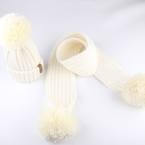 FURTALK Winter Kinderen Hoed Beanie Echte Wasbeer Bont Pompom Hoed en Sjaal Meisjes Bont Hoeden Jongens Caps Sjaals HTWL029: white knit pompom / 0.5-4 years