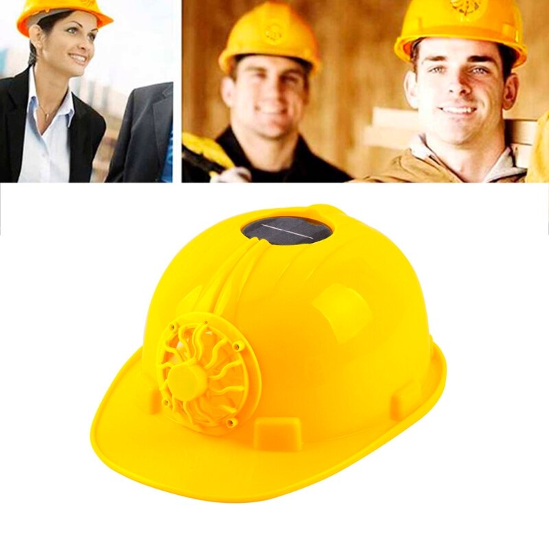 Yellow Solar Powered Cooling Fan Safety Helmet Work Hard Hat Cap Head Protect