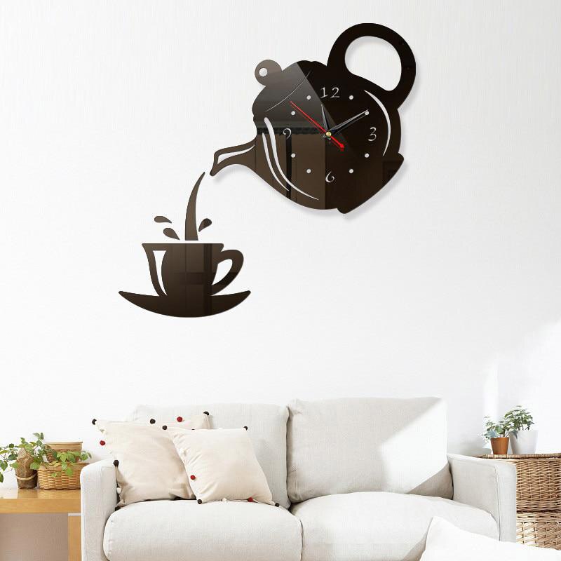 Home Premium Wall Clock Mirror Effect Coffee Cup Shape Decorative Kitchen Wall Clocks Living Room Home Decor