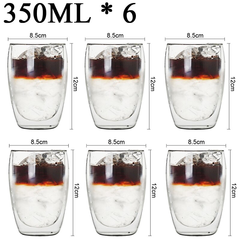 2-18 Stuks Dubbele Wand Hoge Borosilicaatglas Mok Hittebestendige Thee Melk Sap Koffie Water Cup Bar Drinkware Creativiteit Set: 350ML 6PCS