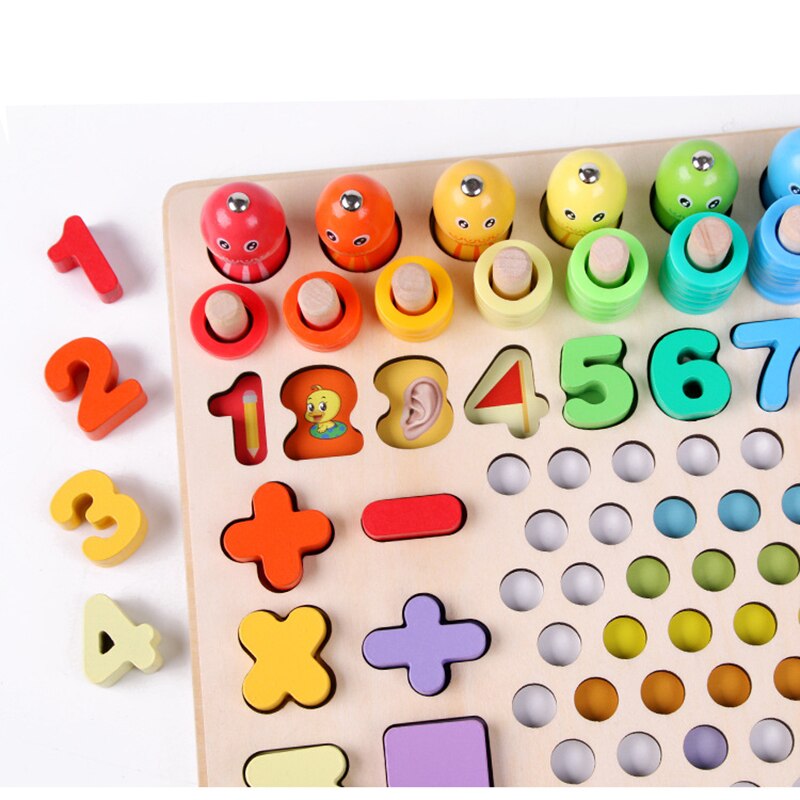 Kids Multifunctionele Educatief Math Speelgoed Voor Kinderen Clip Kralen Vissen Game Vorm/Kleur Baby Leren Onderwijs Houten Speelgoed