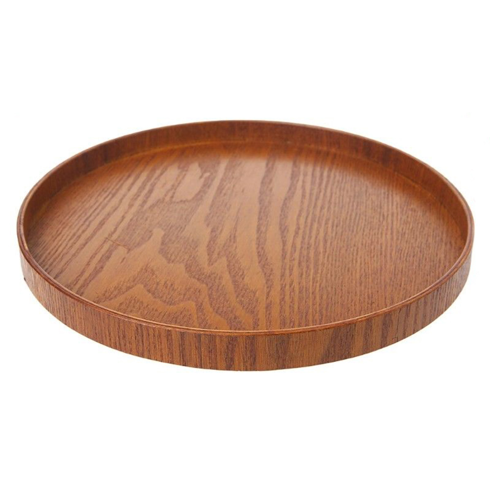 Tea Tray Wooden Food Kitchen Tools Natural Retro Fruit Tea Accessories Dishes Platter Round Bakery Serving Tray Plate 3 Sizes