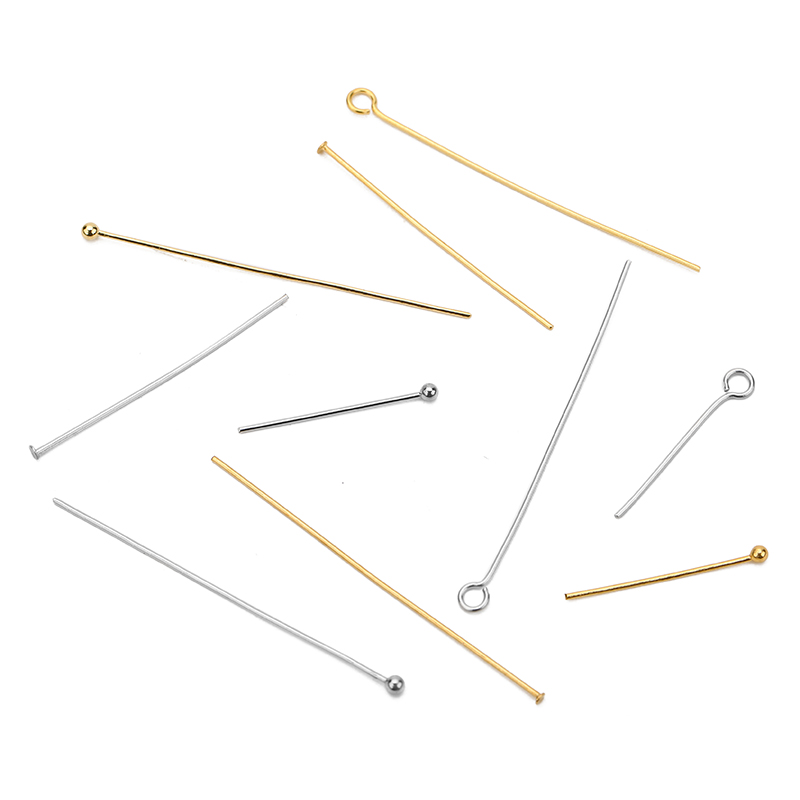100 Uds. Agujas de cabeza plana de ojo de acero inoxidable a granel 20mm 30mm 40mm conector de alfileres de cuentas de bola de Color dorado para fabricación de joyas