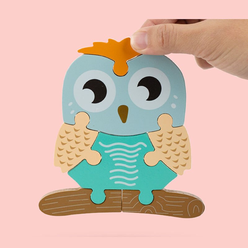 Wooden 3D Puzzles Kids Educational Montessori Toys Wood Cartoon Animals Early Learning Cognition Jigsaw Puzzles Board Girls Boys