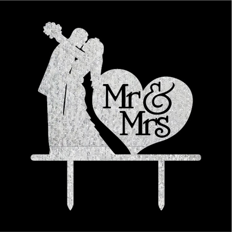 Kærlighed hjerte mr & fru akryl brudgom kage flag toppers guld sølv sort hvid til bryllup & jubilæum fest kage indretning: Sølv