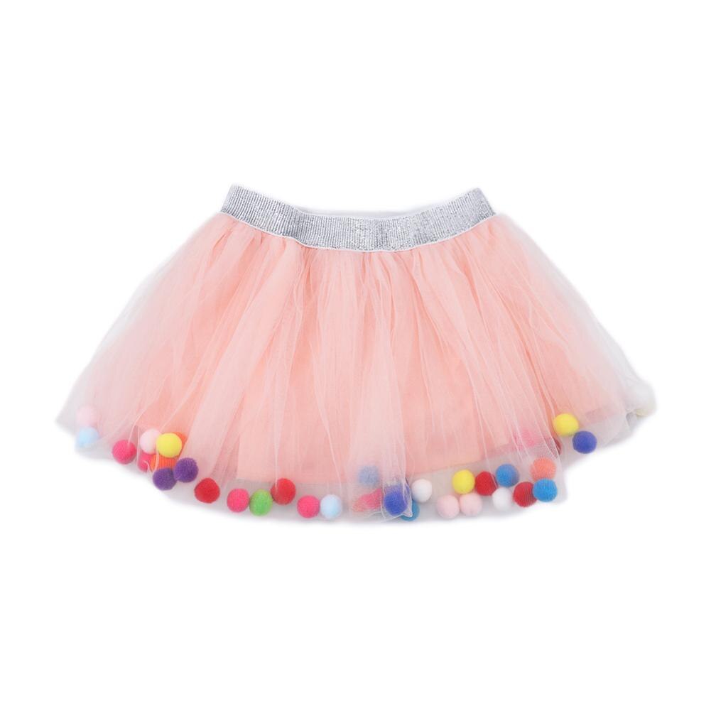Pompom Decor Mesh Multilayer Princess Skirts Baby Kids Girls Autumn Comfort Soft Trend Korean Lovely Tutus Skirt: Pink / 18M
