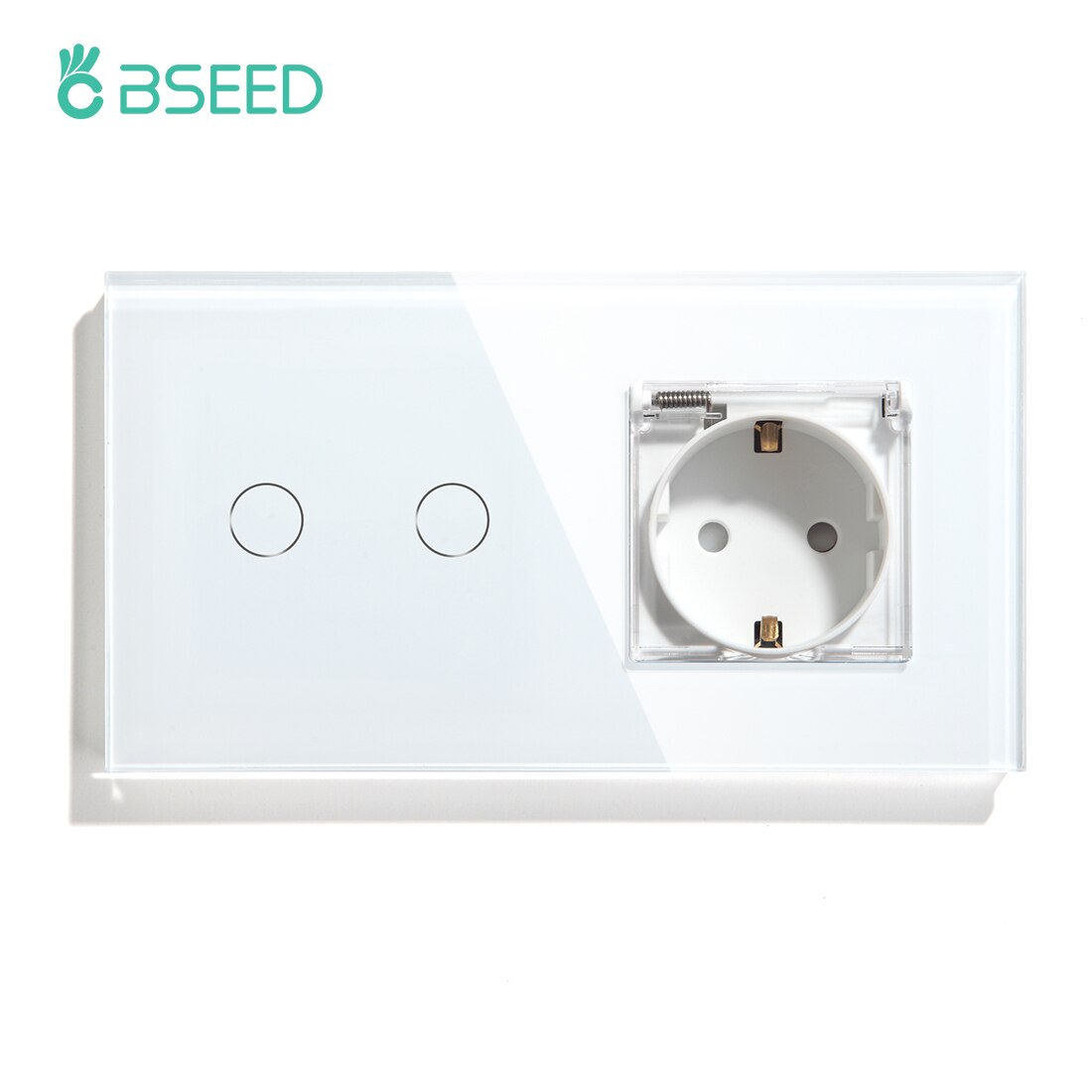 BSEED EU Standard Wasserdichte Steckdose Mit 1/2/3Gang 1 Weg Kristall Glas Panel Licht Schalter für Im Freien Küche Bad: 2Gang White